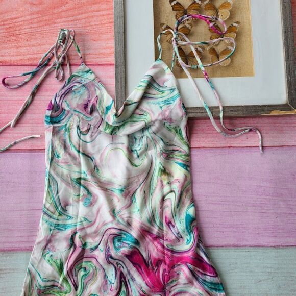 Princess Polly Cherish Marble Print Tie Strap Satin‎ Mini Slip Dress 2US - Picture 10 of 11